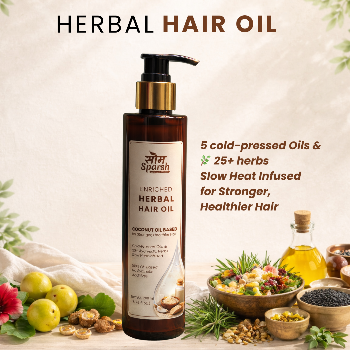 Som Sparsh Herbal Hair Oil — Coconut Oil with 4 Cold Pressed oils & 25+ Herbs. Slow Heat Infused. For Stronger, Healthier Hair - Herbal Hair Oil for Hair Growth & Hair Fall Control